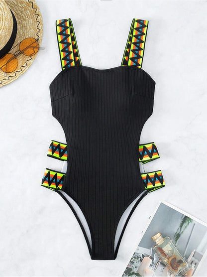 Women's One-Piece Swimsuit | Solid Colour Polyester Swimwear S–XL
