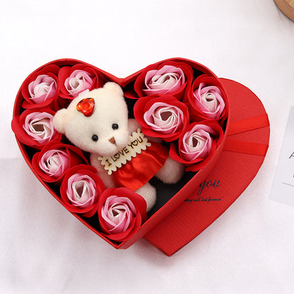 Soap Flower Rose Gift Box with Plush Toy | 10 Love Boxes