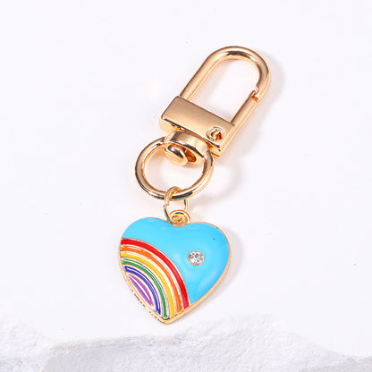 Rainbow Love Heart Metal Keychain | Sweet Electroplated Charm | JP Collections