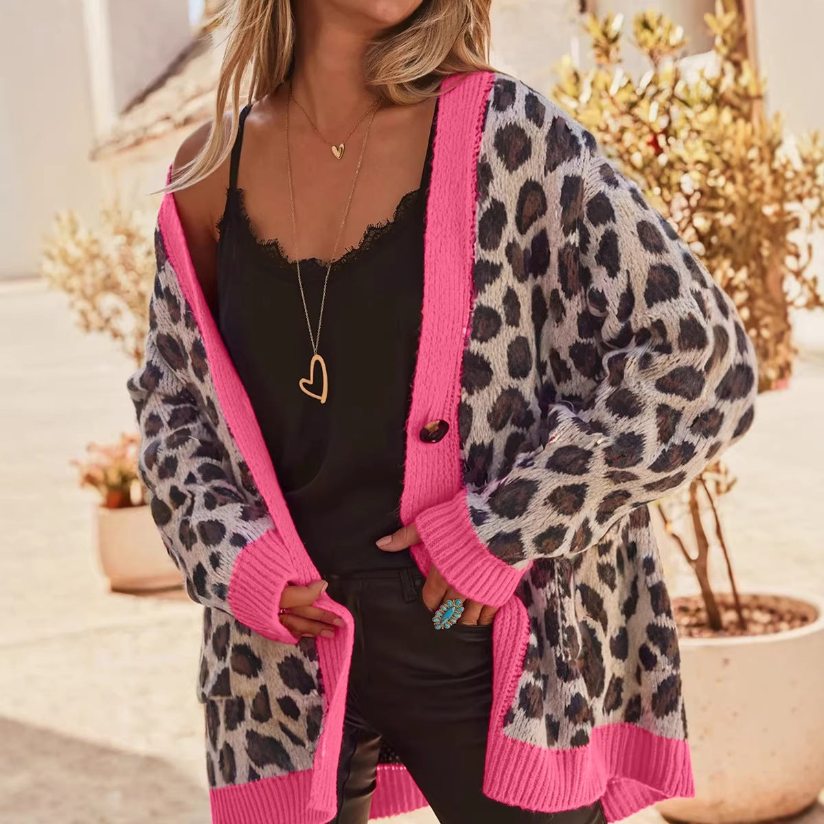 Women's Leopard Print Longline Cardigan - Relaxed Fit