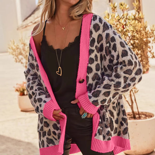 Women's Leopard Print Longline Cardigan - Relaxed Fit