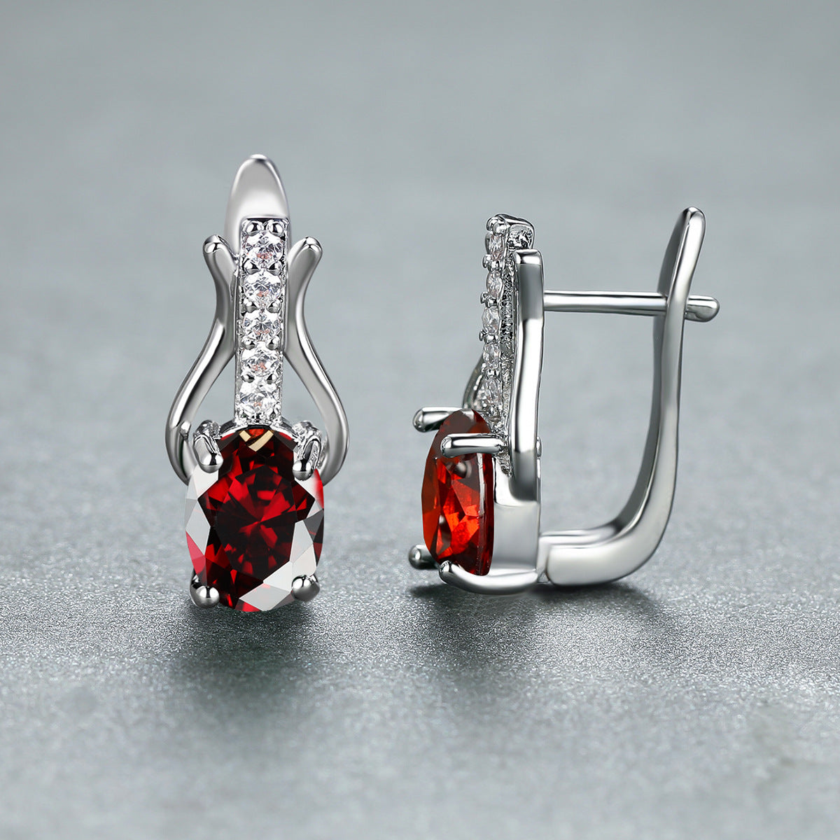 Oval Crystal Ear Clips | Champagne Gold & Platinum Copper Earrings for Women