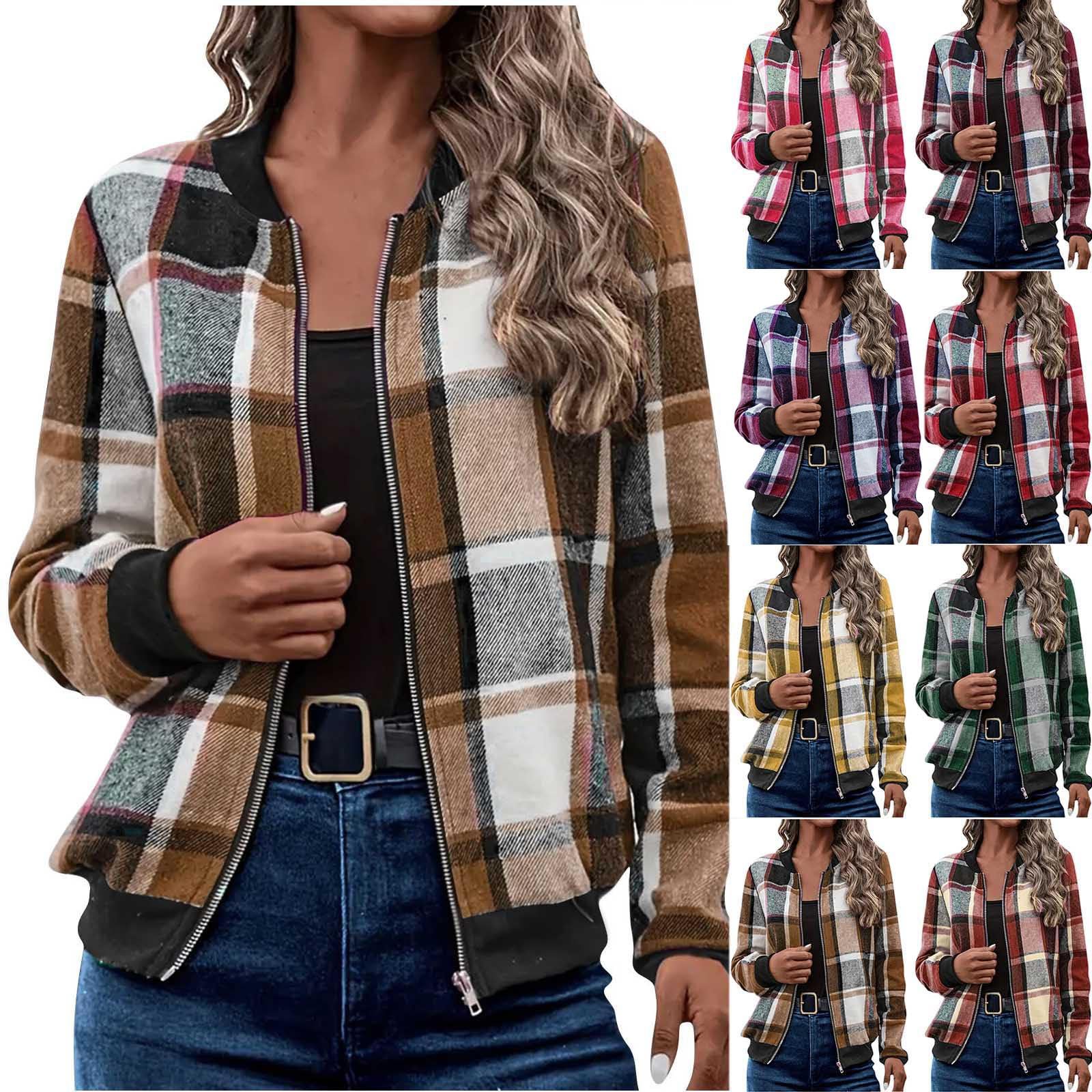 Women's Plaid Zip-Up Baseball Jacket – 8 Colours, Sizes S–XXL