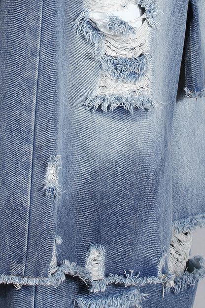 Women's Faux Two-Piece Patchwork Ripped Jeans - Blue, S-L