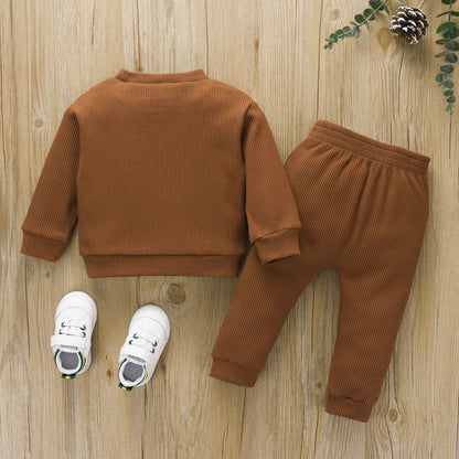 Children's Bear Embroidered Long-Sleeve Top & Trousers Set