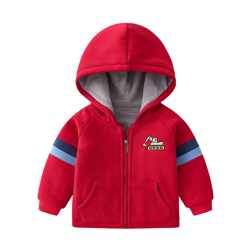 Children's Thickened Cotton Hooded Jacket | Cartoon Embroidered Kids Coat