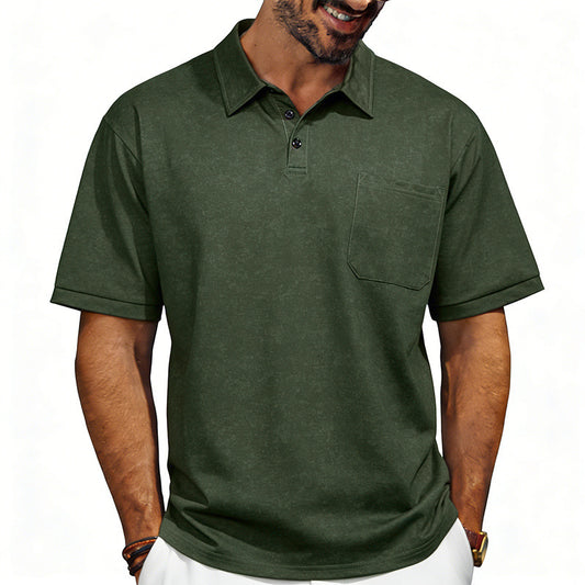 Men's Distressed Lapel Polo Shirt | Loose Fit Short Sleeve