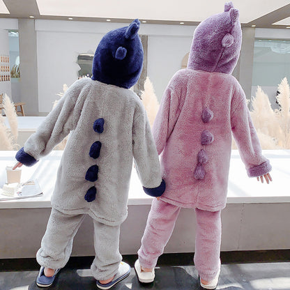 Children's Dinosaur Thickened Coral Fleece Pyjama Set