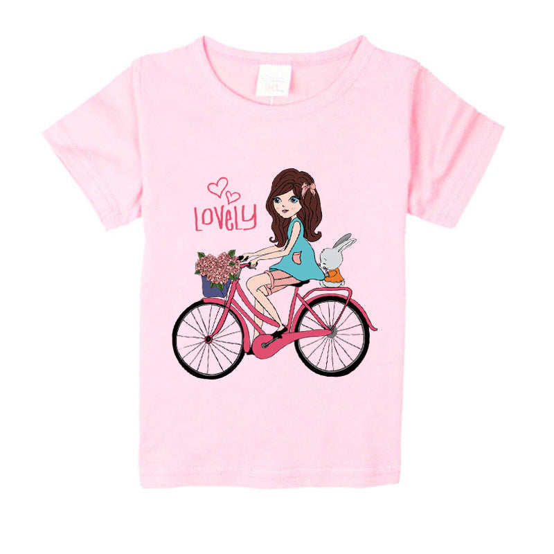 Girls Bicycle Print Cotton T-Shirt – 9 Colours