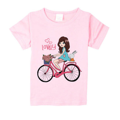 Girls Bicycle Print Cotton T-Shirt – 9 Colours