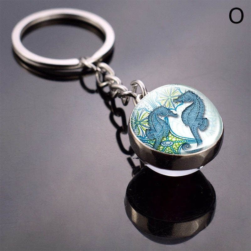 Double-Sided Glass Ball Keyring | Nature & Animal Designs