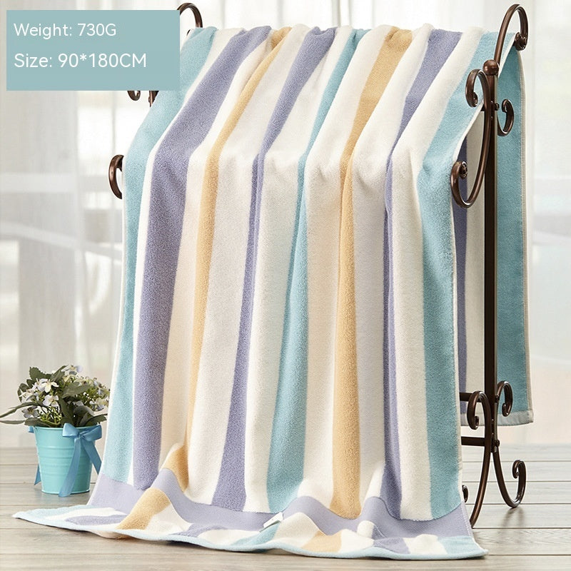 Pure Cotton Striped Bath & Beach Towel | Large 90×180cm | Blue & Pink
