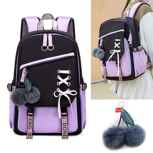 Girls' Cute Bow Backpack – Sweet Solid Colour School & Everyday Bag