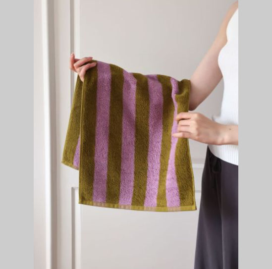 Wide Stripe Combed Cotton Towel | Retro Mori Style | 4 Colours | S, L or Set