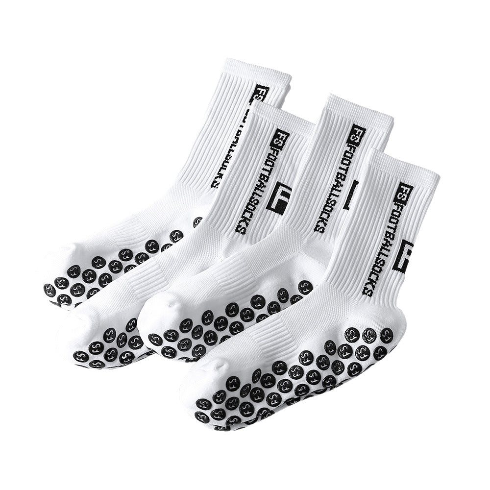 Men's Anti-Slip Sports Socks – Mid-Calf Polyester Grip Socks Black & White