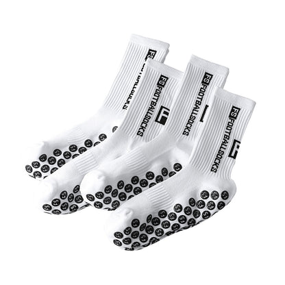 Men's Anti-Slip Sports Socks – Mid-Calf Polyester Grip Socks Black & White