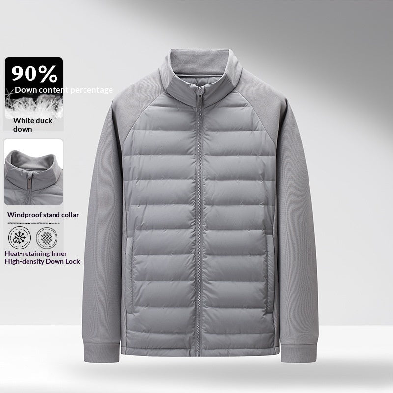 Men's White Duck Down Jacket – Stand Collar Slim Fit | M–4XL