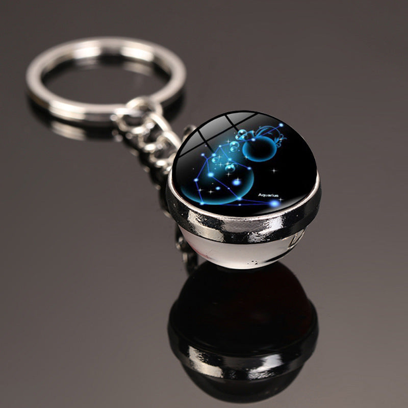 Zodiac Constellation Glass Dome Keychain | All 12 Star Signs
