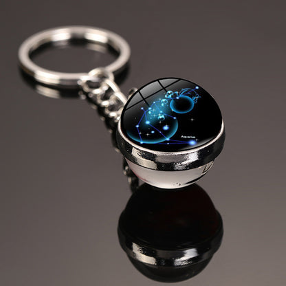 Zodiac Constellation Glass Dome Keychain | All 12 Star Signs