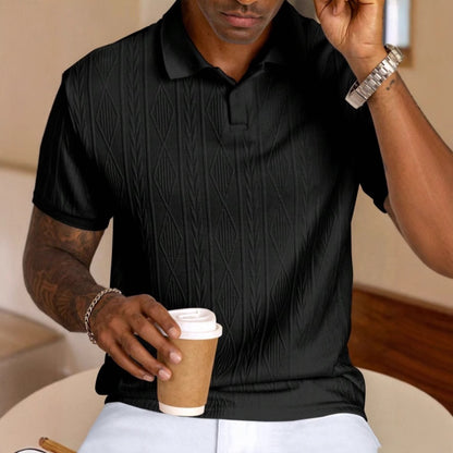 Men's Textured Polo Shirt – Slim Fit Short Sleeve | Black | Sizes S–2XL