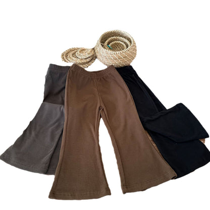 Girls' High-Waist Knitted Flared Trousers
