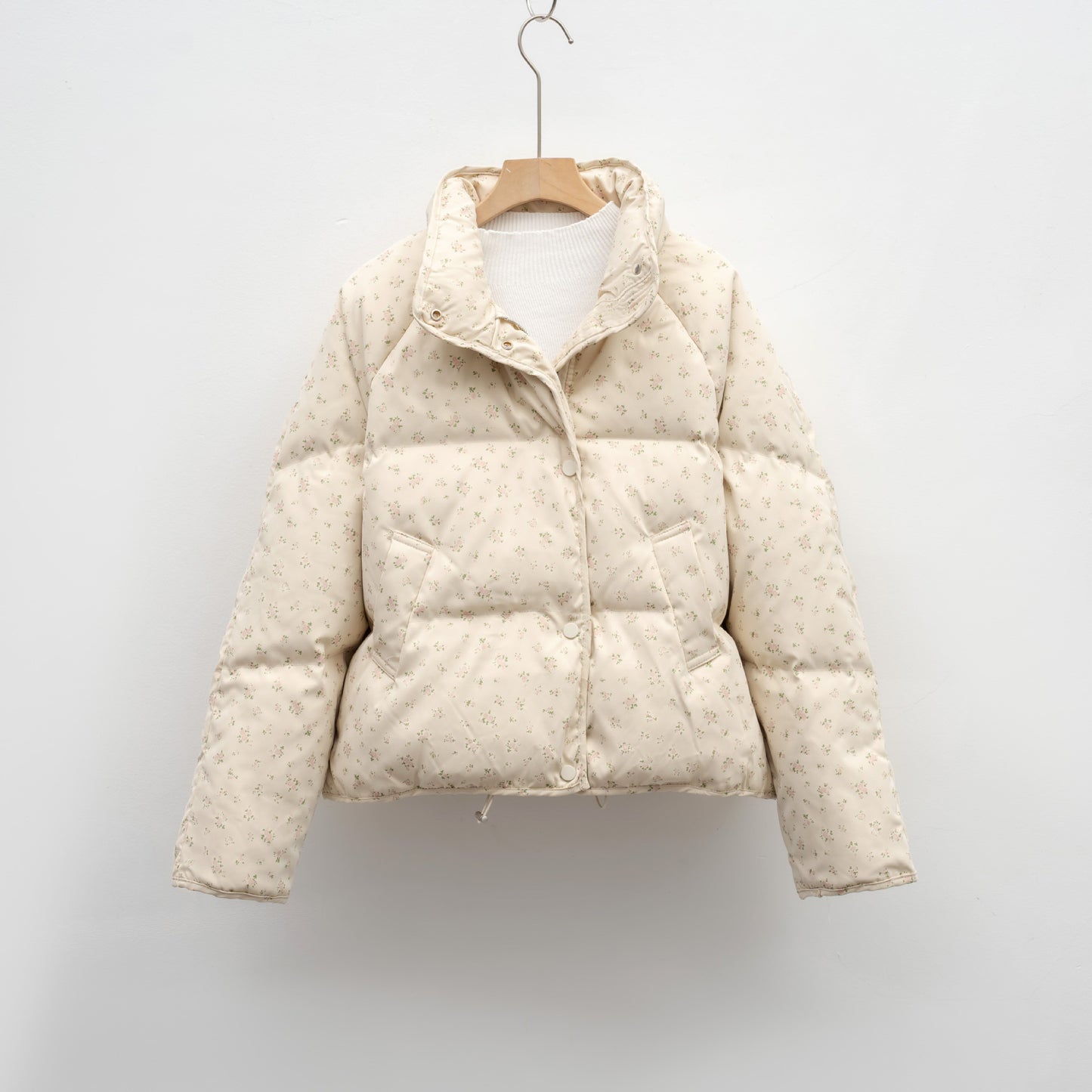 Petite White Duck Down Jacket Short Floral Women