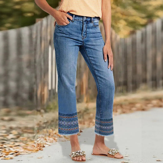 Women's Mid Rise Washed Straight Leg Ankle Jeans