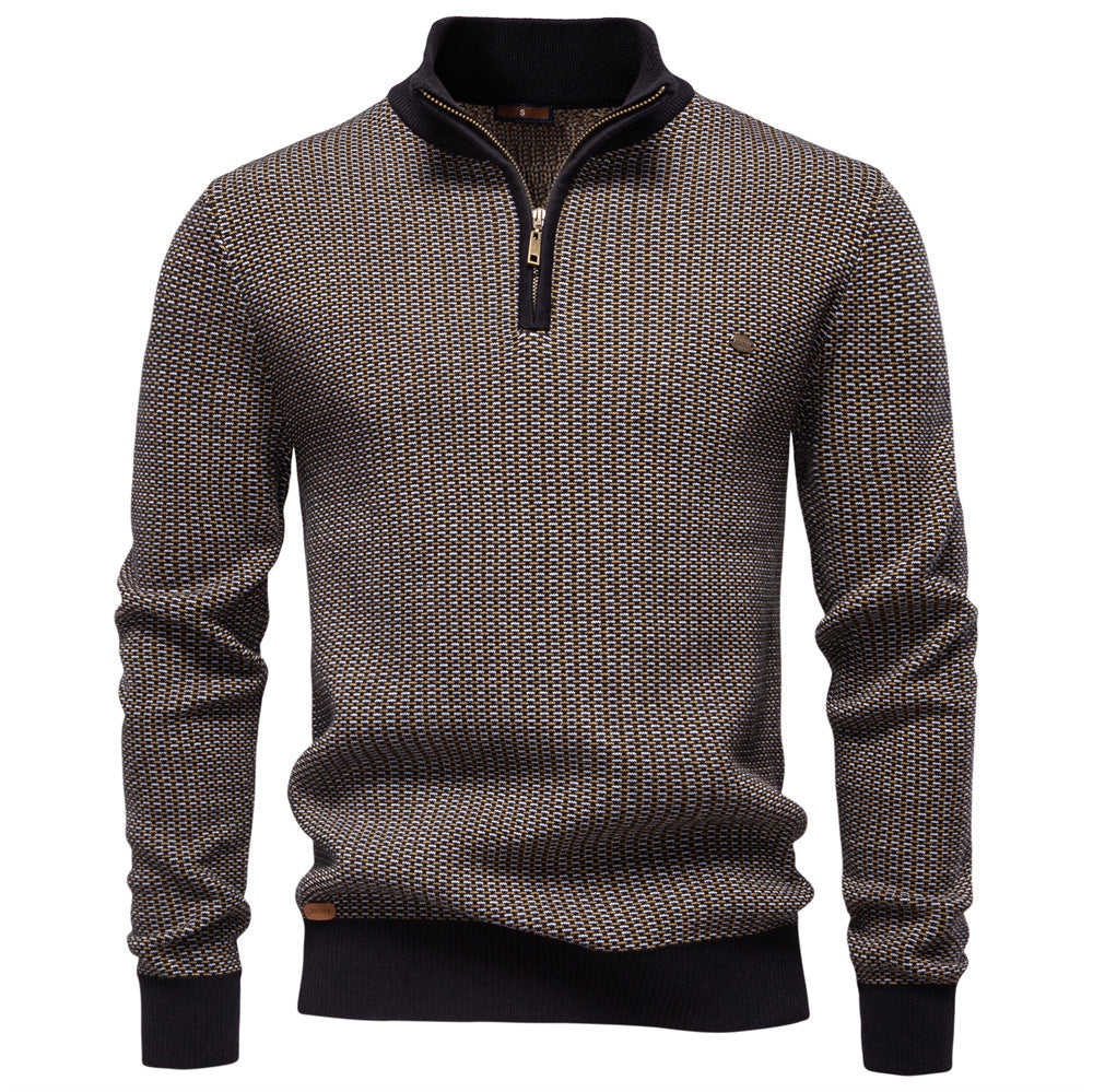 Men's Half-Zip Stand Collar Sweater | Slim Fit Cotton Blend