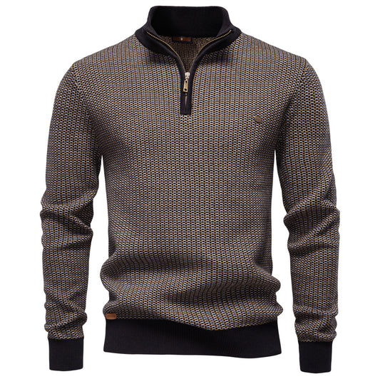 Men's Half-Zip Stand Collar Sweater | Slim Fit Cotton Blend