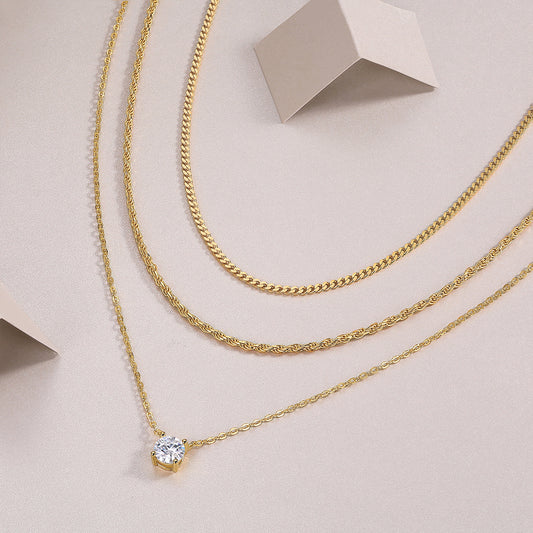 1 Carat Moissanite 925 Sterling Silver 24K Gold-Plated Pendant Necklace | GRA Certified
