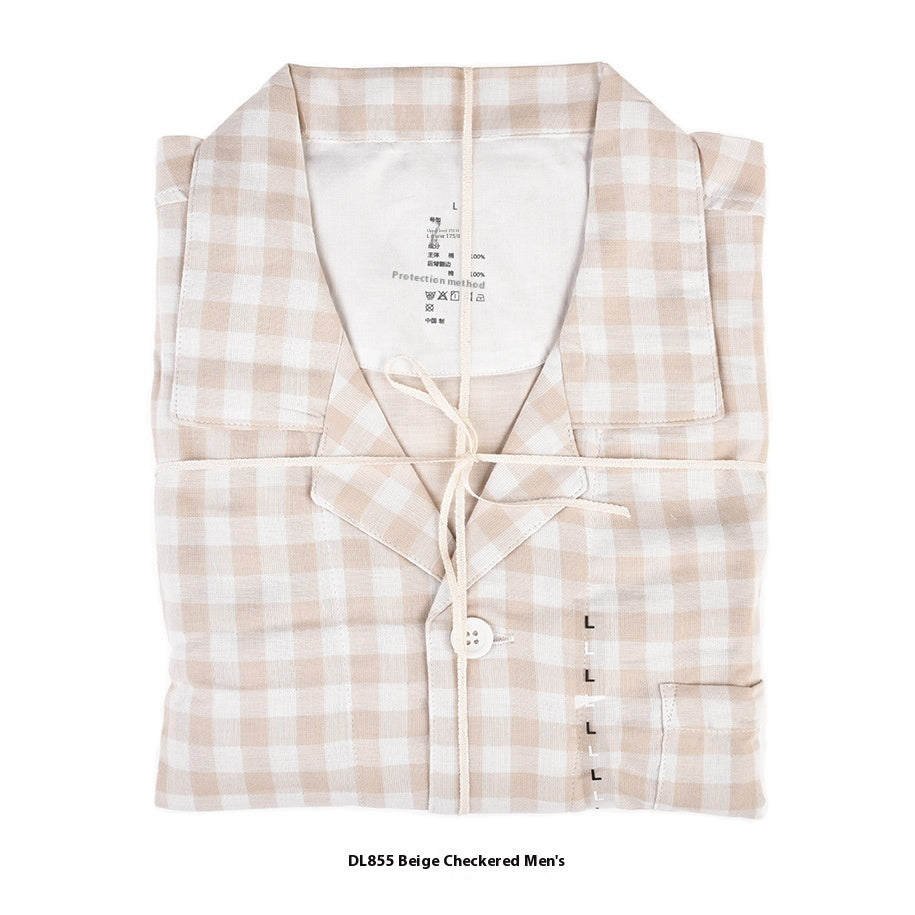 Double-Layer Cotton Pyjama Set | Plaid Loungewear for Men & Women