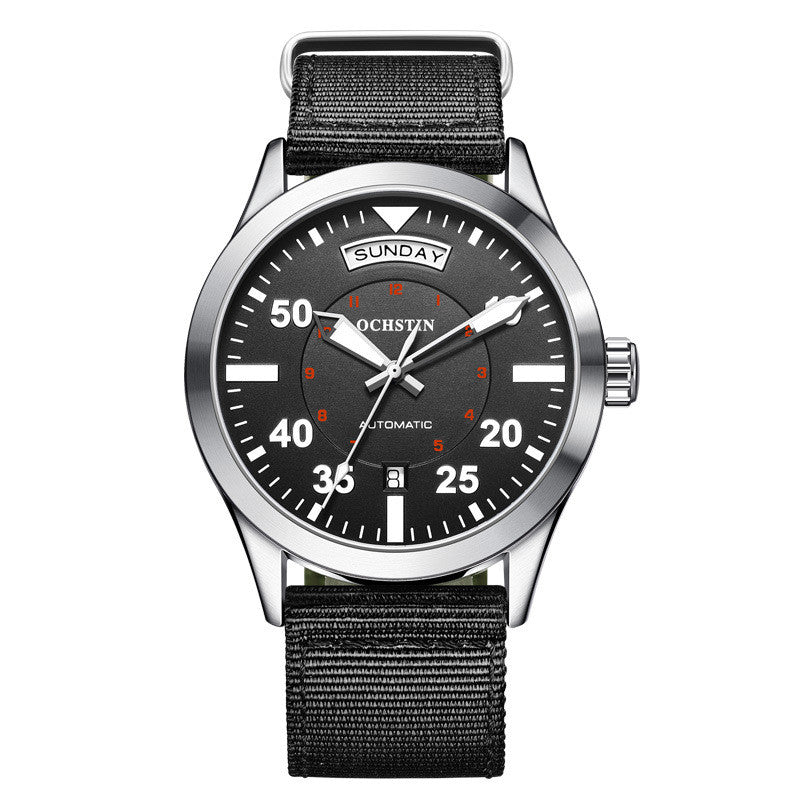 Men’s Mechanical Watch – 41mm Braided Nylon Strap, Mineral Glass, 30M