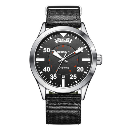 Men’s Mechanical Watch – 41mm Braided Nylon Strap, Mineral Glass, 30M