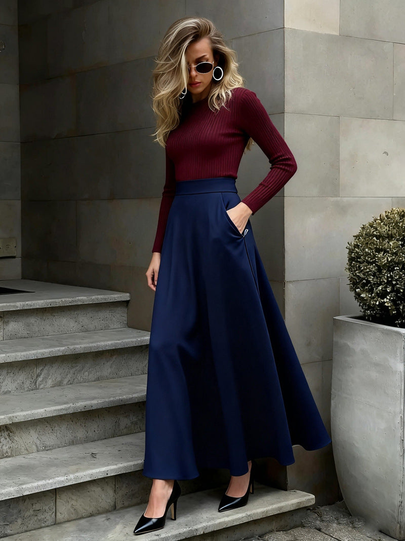 Women's Solid Colour Elastic Waist Mid-Length Skirt | S-5XL
