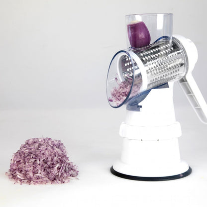 3-in-1 Drum Vegetable Slicer — Manual Spiralizer, Grater & Shredder with Suction Base