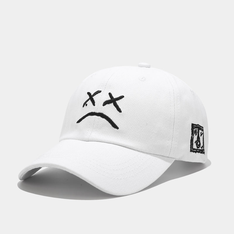 Embroidered Emoticon Baseball Cap | Unisex Cotton Cap in Black, Pink & White