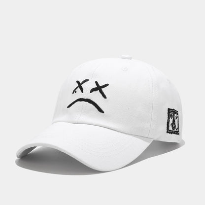 Embroidered Emoticon Baseball Cap | Unisex Cotton Cap in Black, Pink & White