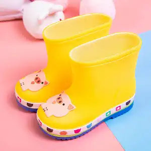 Kids Dinosaur Waterproof Rain Boots – Plain & Fleece-Lined