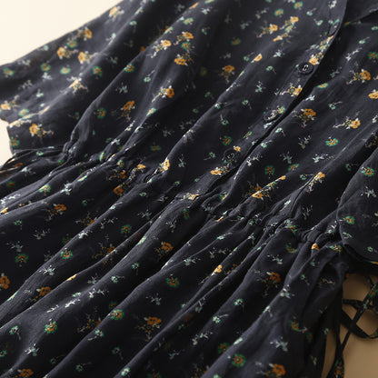 Women's Puff Sleeve Printed Midi Dress | Retro Loose Fit