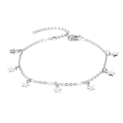 Women's Star Anklet – Electroplated Alloy Geometric Ankle Bracelet, Gold & Silver