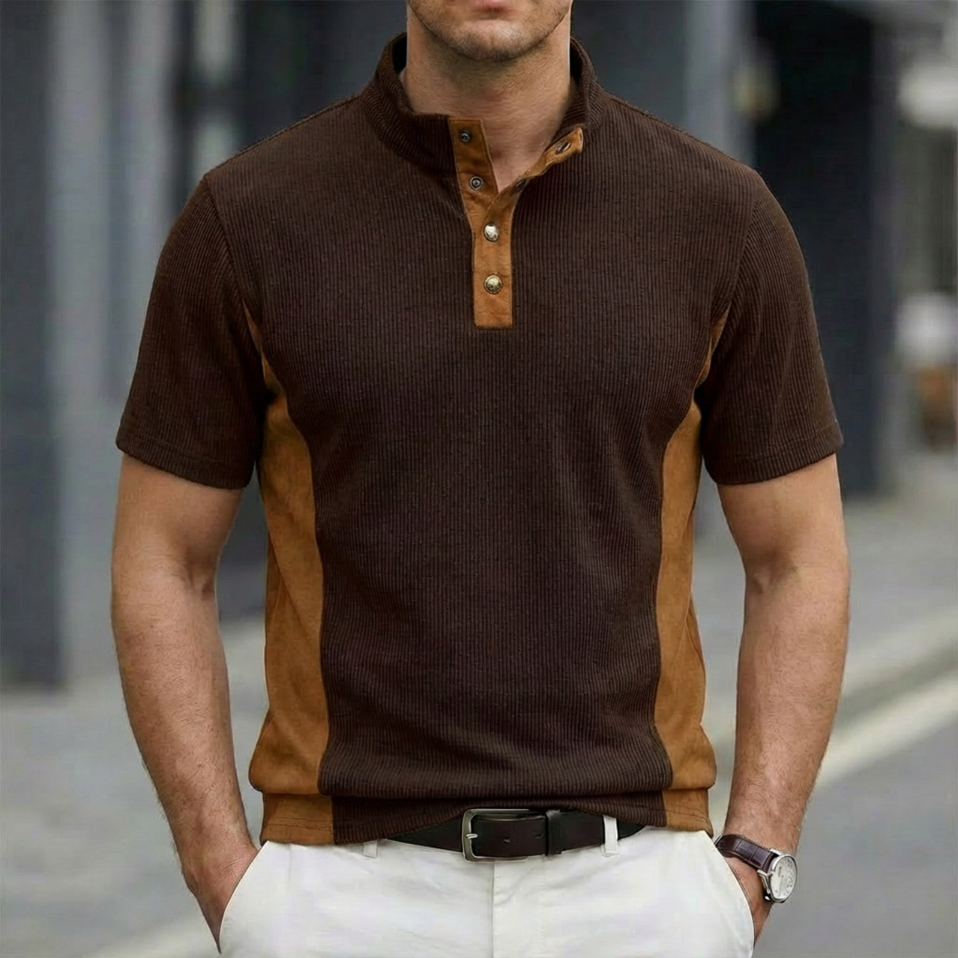 Men's Stand Collar Button-Down Polo Shirt | Slim Fit