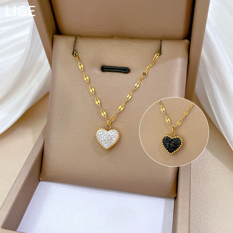 Double-Sided Heart Pendant Titanium Steel Necklace