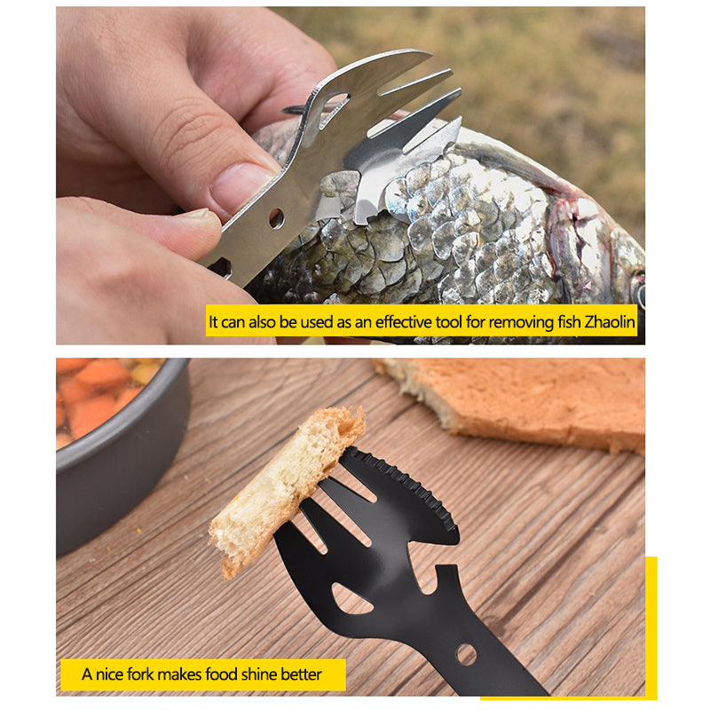 Stainless Steel Multi-Function Fork & Spoon Set – Portable Lightweight Camping Cutlery