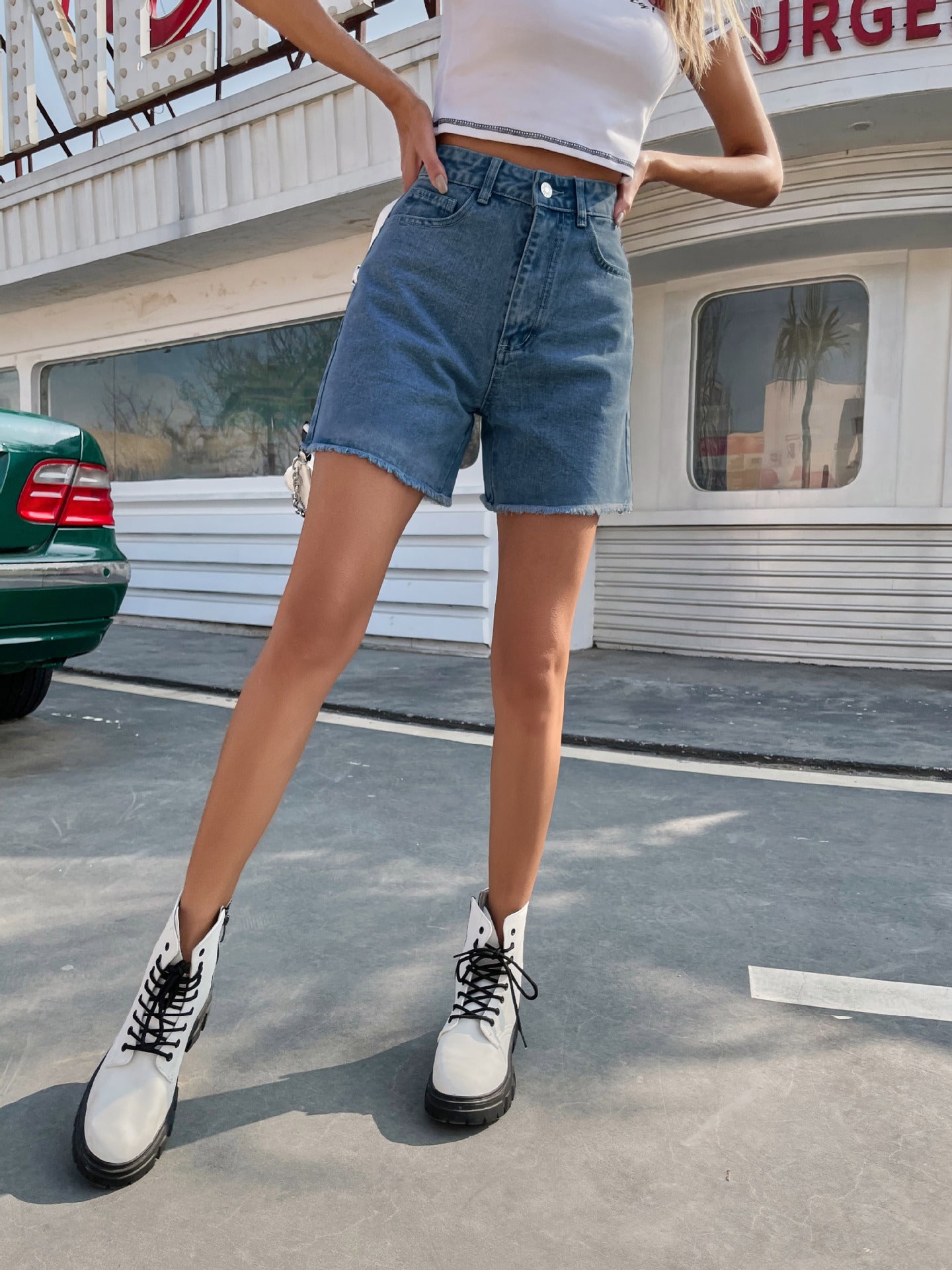 Women's High-Waist Loose Denim Shorts | Straight Leg | 12 Colours