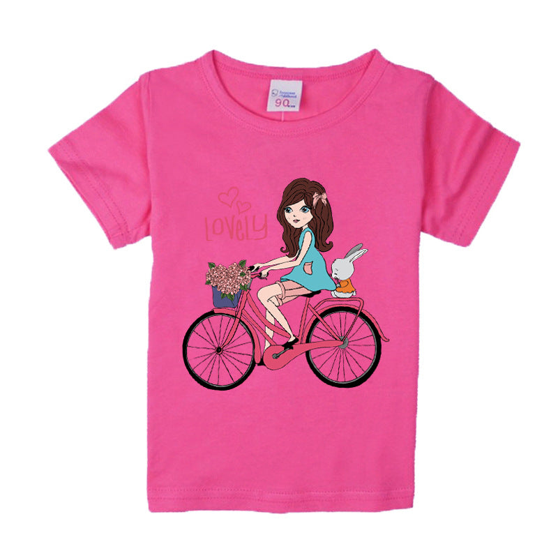 Girls Bicycle Print Cotton T-Shirt – 9 Colours
