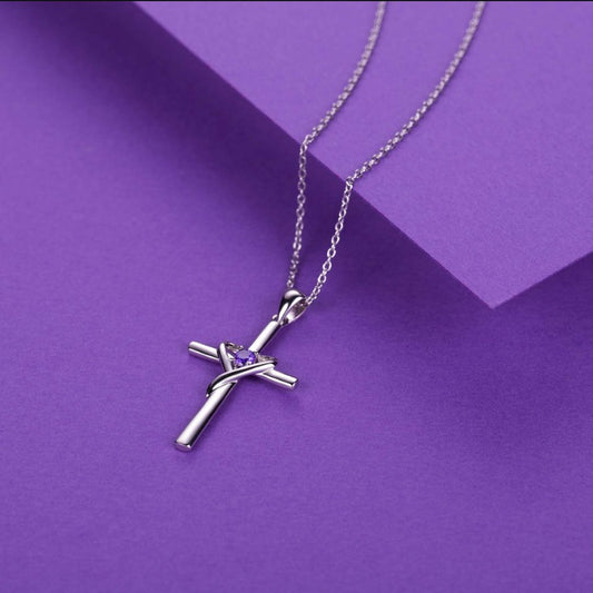 Heart Cross Crystal Pendant Necklace | Electroplated Alloy O-Link Chain for Women