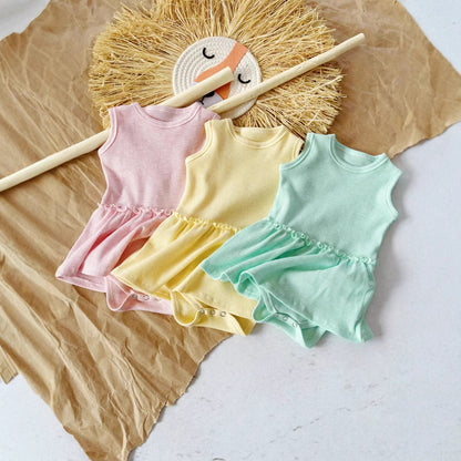 Baby Girl Waffle Cotton Sleeveless Romper – 3 Colours