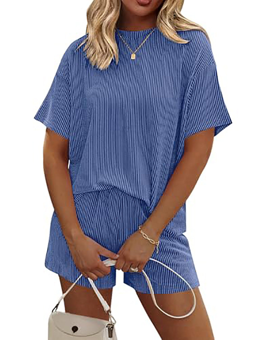 Women's Striped Casual Two-Piece Set — T-Shirt & Trousers