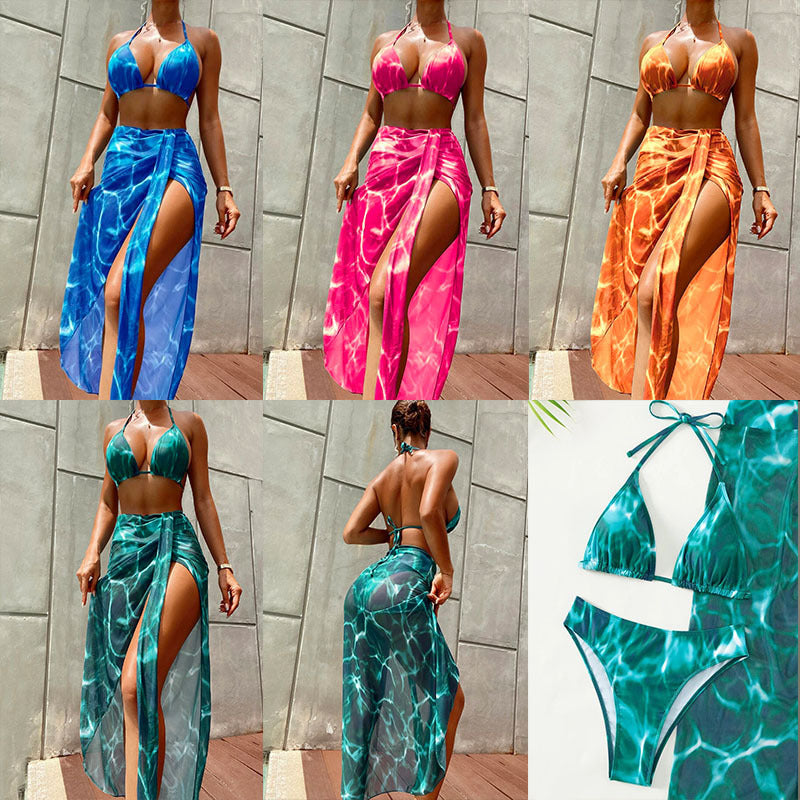 Women's Floral Three-Piece Bikini Set | Top, Bottoms & Skirt