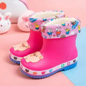 Kids Dinosaur Waterproof Rain Boots – Plain & Fleece-Lined